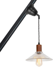 Load image into Gallery viewer, Walnut Base Clear Glass Shade Adjusted Cord Track Mount Pendant Light for Inclined Position Roof