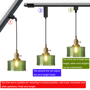 Track Mount Lighting Gold Base Pendant Kitchen Island Light Green Glass Retro Lamp