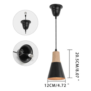 E26 Connection Ceiling Spotlight Remodel Wooden Base Metal Shade Retro Hanging Light Convert Kit