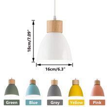 Load image into Gallery viewer, Customized Adjusted Cord Battery Pendant Lamp Macaron Aluminum Shade Wood Base Remote Smart LED Bulb