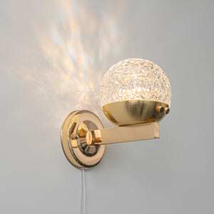 Yequandec USB Cable Touch Switch Hook Type Dimmable Wall Sconce Flow Rotating Light Modern Design Brass Crystal Lampshade