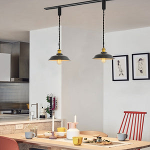 Track Pendant Lights Freely Adjustable Cord Black Metal Shade Brass Finish Base Loft Kitchen Sink Lamp