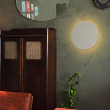 Load image into Gallery viewer, Stone Textured Round Handmade White High Quality Home Decor Convenient Hook Wall Sconce Go Wire-Free Battery Background Light