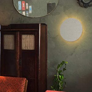 Stone Textured Round Handmade White High Quality Home Decor Convenient Hook Wall Sconce Go Wire-Free Battery Background Light