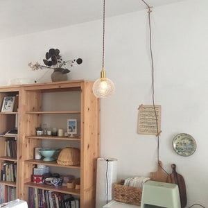 Hanging Light Plug In Corded Cracked Glass Shade Brass Base Living Lamp Modern Design