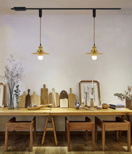 Load image into Gallery viewer, RGB LED Bulb With Remote Corded Dimmable Adjust Height Gold Track Pendant Light
