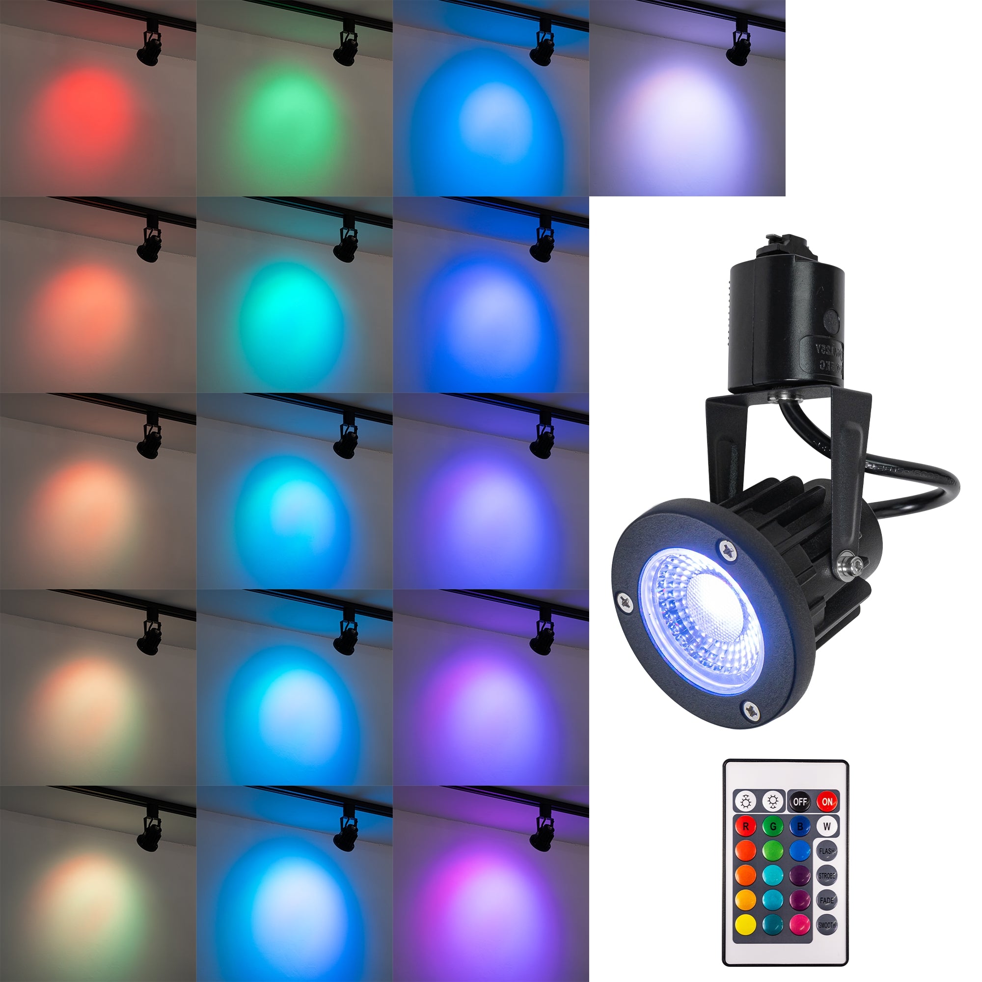 Track Mount RGB Spot Lamp Black Metal Adjusted Angle Remote Track Ligh ...