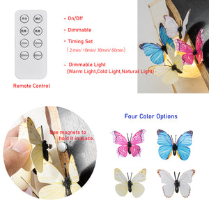 Resin Wood With Cute Blue Butterfly Battery Run Remote Night Light For Bedsides Home Office