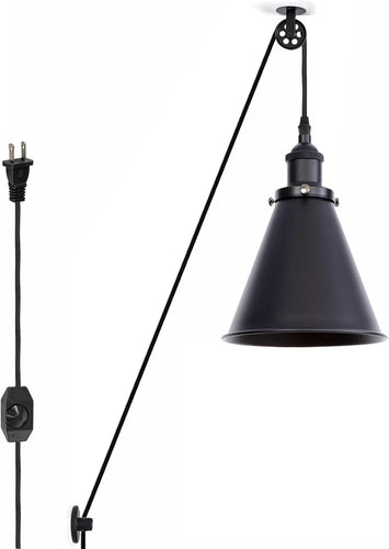 1-Light Plug in Pendant Light Pulley Hanging Light Dimmer Switch Ceiling Light for Bedroom Hallway