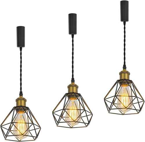 Matt Brass Finish Base Metal Diamond Shape Hollow Shade Adjusted Cord Vintage Track Pendant Light