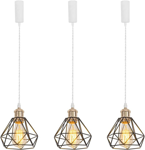 French Gold Base with Metal Diamond Shape Hollow Shade Adjusted Cord Vintage Track Pendant Light