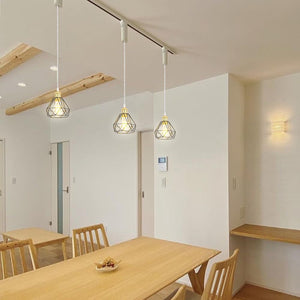 Pale Gold Base with Metal Diamond Shape Hollow Shade Adjusted Cord Vintage Track Pendant Light