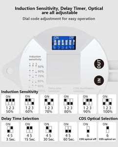 Black/White Motion Sensor Parts Extension Cord Sensor Sensitivity Time Adjusted Auto Detect Switch
