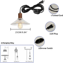 Load image into Gallery viewer, Dimmable Switch Plug in Cable Walnut E26 Base Glass Shade Modern Design Hanging Lamp for Kitchen