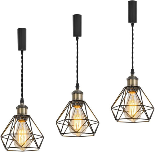 Bronze Base with Metal Diamond Shape Hollow Shade Adjusted Cord Vintage Track Pendant Light
