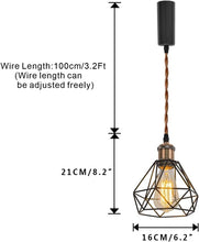 Load image into Gallery viewer, Red Bronze Base with Metal Diamond Shape Hollow Shade Adjusted Cord Vintage Track Pendant Light
