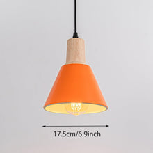 Load image into Gallery viewer, Track Lamp Orange Lampshade Wood Base Adjusted Cord Contemporary Track Pendant Light