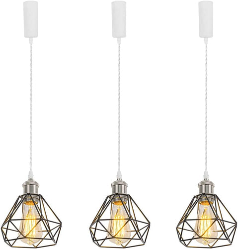 Bright Nickel Base with Metal Diamond Shape Hollow Shade Adjusted Cord Vintage Track Pendant Light