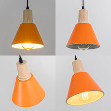 Load image into Gallery viewer, Track Lamp Orange Lampshade Wood Base Adjusted Cord Contemporary Track Pendant Light