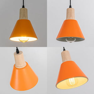 Track Lamp Orange Lampshade Wood Base Adjusted Cord Contemporary Track Pendant Light