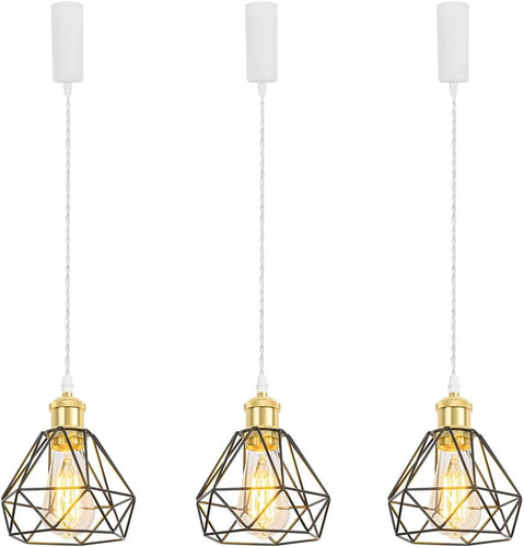 Pale Gold Base with Metal Diamond Shape Hollow Shade Adjusted Cord Vintage Track Pendant Light