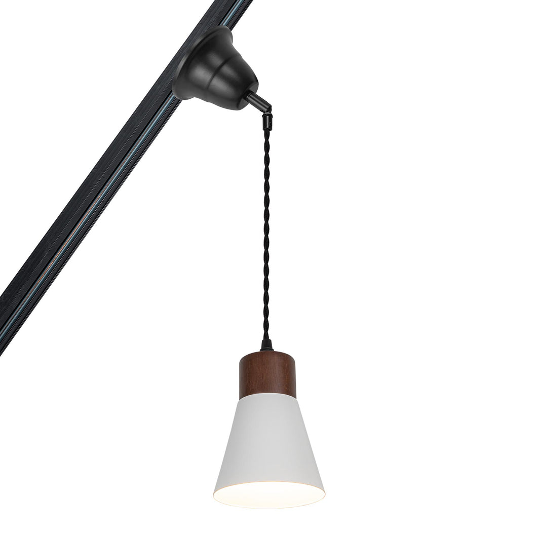 Slope Position Roof Track Light Walnut Base White Metal Shade Adjusted Cord Vintage Design
