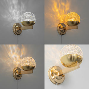 Yequandec USB Cable Touch Switch Hook Type Dimmable Wall Sconce Flow Rotating Light Modern Design Brass Crystal Lampshade