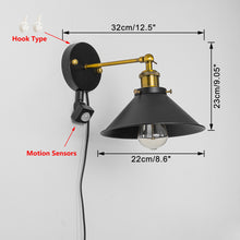 Load image into Gallery viewer, Motion Sensor Light 5.9 Feet Outlet Type Cord Adjusted Angle Metal Retro Wall Lamp Bulb Included
