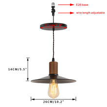 Load image into Gallery viewer, Ceiling Spotlight Remodel E26 Walnut Base Black Metal Dia 10.2&quot; Shade Hanging Light Conversion Kit