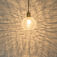 Load image into Gallery viewer, Hanging Light Plug In Corded Cracked Glass Shade Brass Base Living Lamp Modern Design