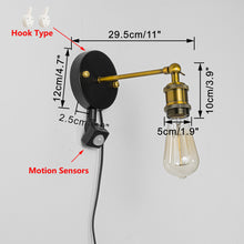 Load image into Gallery viewer, Motion Sensor Light 5.9 Feet Outlet Type Cord Adjusted Angle Metal Vintage Wall Sconce For Hallway