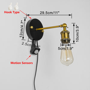 Motion Sensor Light 5.9 Feet Outlet Type Cord Adjusted Angle Metal Vintage Wall Sconce For Hallway