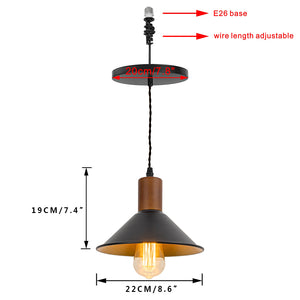 Ceiling Spotlight Remodel E26 Walnut Base Black Outer Gold Inner Shade Retro Hanging Light