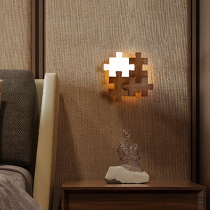 Block Patchwork Wall Sconce Remote Dimmable Minimalist Design For Entryway Walnut Personalized LED Light