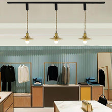 Load image into Gallery viewer, RGB LED Bulb With Remote Corded Dimmable Adjust Height Gold Track Pendant Light