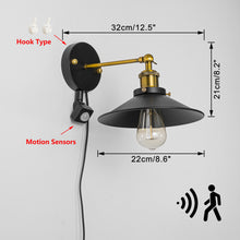 Load image into Gallery viewer, Motion Sensor Light 5.9 Feet Outlet Type Cord Adjusted Angle Metal Retro Wall Lamp Entrance
