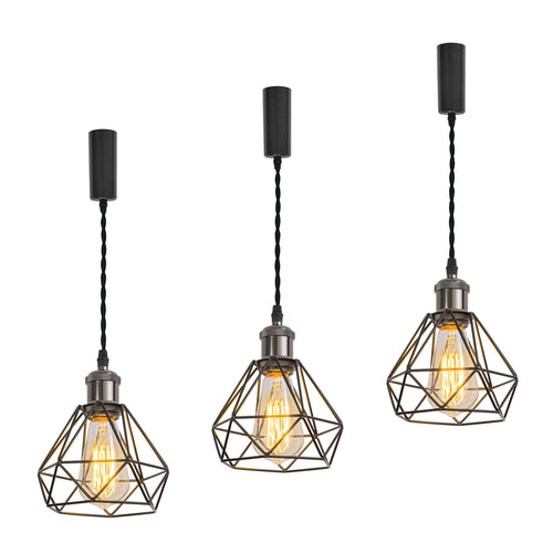 Pearl Black Base with Metal Diamond Shape Hollow Shade Adjusted Cord Vintage Track Pendant Light