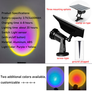 Clamp Floor Outdoor Sunset Ambiance Floodlight Waterproof Solar Power Three Ways Use Projection Light