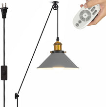 Load image into Gallery viewer, Industrial Pulley Pendant Lamp with 15ft &amp; 20ft Plug-in Cord Dimmer Smart Led Bulb Iron Cone Shade