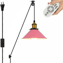 Load image into Gallery viewer, Industrial Pulley Pendant Lamp with 15ft &amp; 20ft Plug-in Cord Dimmer Smart Led Bulb Iron Cone Shade