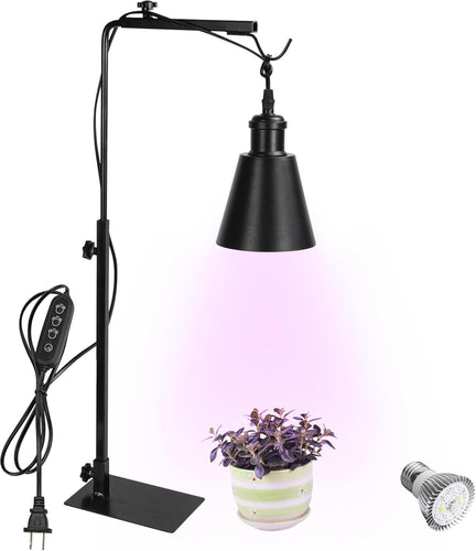 Black Free Standing Indoor Gardening Plant Grow Red & Blue Lighting Adjusted Height 15Ft Timer Cord