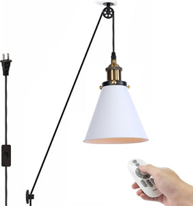 1-Light Pulley Pendant Light Hanging Light Remote Control& Dimming Ceiling Light for Bedroom Hallway