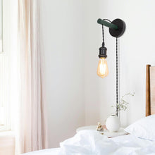 Load image into Gallery viewer, Handle Adjusted Dark Green Wall Sconce Plug-in Cord Wooden Control Timer Smart Bulbs for Home Decor