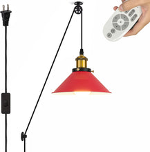 Load image into Gallery viewer, Industrial Pulley Pendant Lamp with 15ft &amp; 20ft Plug-in Cord Dimmer Smart Led Bulb Iron Cone Shade