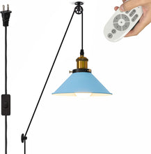 Load image into Gallery viewer, Industrial Pulley Pendant Lamp with 15ft &amp; 20ft Plug-in Cord Dimmer Smart Led Bulb Iron Cone Shade