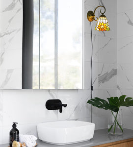 Wall lamp E26 1-Light Plug-in Bulb not Included Wall Sconce Glass Shade 6 Foot Black Cord