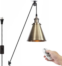 Load image into Gallery viewer, 1-Light Pulley Pendant Light Hanging Light Remote Control&amp; Dimming Ceiling Light for Bedroom Hallway