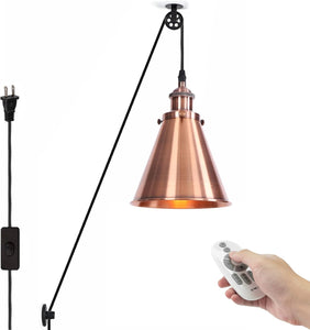 1-Light Pulley Pendant Light Hanging Light Remote Control& Dimming Ceiling Light for Bedroom Hallway