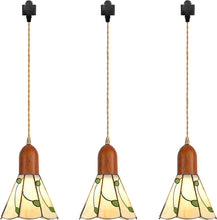 Load image into Gallery viewer, 3-Lights Track Pendant Light Wood Socket Industrial Shade Leaves Freehand Glass Shape for Kitchen