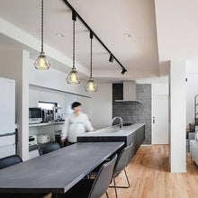 Load image into Gallery viewer, Bronze Base with Metal Diamond Shape Hollow Shade Adjusted Cord Vintage Track Pendant Light